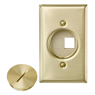 QuickPort Floor Jack Assembly, blank x blank. Assembly includes wallplate, insert, blanks, and screw cap.