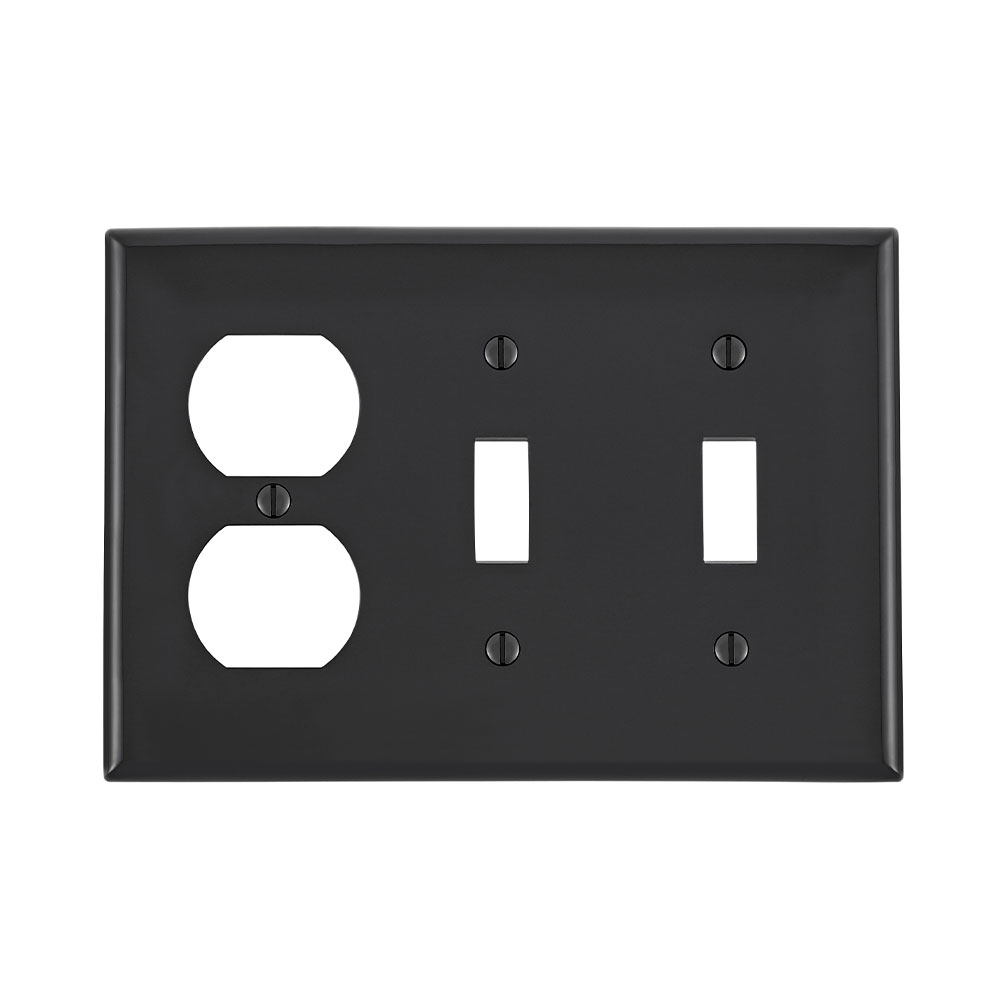 Leviton 80721-E 3-Gang 2-Toggle 1-Duplex Device Mount Standard Size Thermoplastic Nylon Black Combination Wallplate Leviton 80721-E 3-Gang 2-Toggle 1-Duplex Device Mount Standard Size Thermoplastic Nylon Black Combination Wallplate
