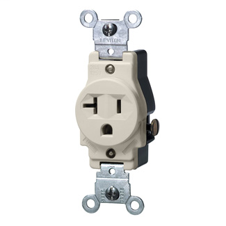 Single Receptacle Outlet, Commercial Specification Grade, Smooth Face, 20 Amp, 125 Volt, Side Wire, NEMA 5-20R, 2-Pole, 3-Wire, Grounding - Light Almond