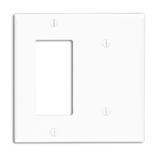 Leviton 80708-W 2-Gang 1-Blank 1-Decora/GFCI Device Standard Size Strap Mount White Combination Wallplate Leviton 80708-W 2-Gang 1-Blank 1-Decora/GFCI Device Standard Size Strap Mount White Combination Wallplate