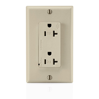 Decora Plus Surge Protective Duplex Receptacle Outlet, Commercial Specification Grade, Tamper-Resistant, 20 Amp, 125 Volt, Back or Side Wire, NEMA 5-20R, 2-Pole, 3-Wire, Self-Grounding - Ivory