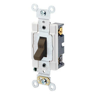 20 Amp, 120/277 Volt, Toggle 4-Way AC Quiet Switch, Heavy Duty Spec Grade, Grounding, Back & Side Wired - BROWN