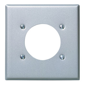 2-Gang Power Receptacle Wallplate, Flush Mount, 2.465 Inch Dia. Opening, Standard Size, Device Mount, Steel - Aluminum Finish