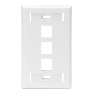Single-Gang QuickPort Wallplate with ID Windows, 3-Port, White Single-Gang QuickPort Wallplate with ID Windows, 3-Port, White