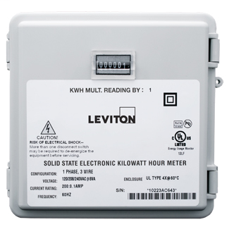 Individual Mini Meter™ Submeter in Small NEMA 4X Enclosures, Mechanical Counters, 120/240V, 2PH, 3W, 200:0.1A, 1 kWh Resolution, Electric Meter: Yes, Title 24 compliant, ASHRAE 90.1 compliant