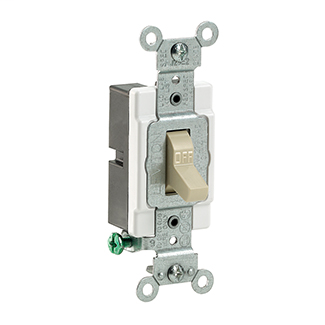 20 Amp, 120/277 Volt, Toggle Single-Pole AC Quiet Switch, Commercial Spec Grade, Grounding, Side Wired - Ivory