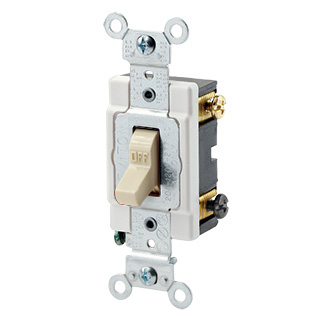 20 Amp, 120/277 Volt, Toggle Double-Pole AC Quiet Switch, Heavy Duty Spec Grade, Grounding, Back & Side Wired - IVORY