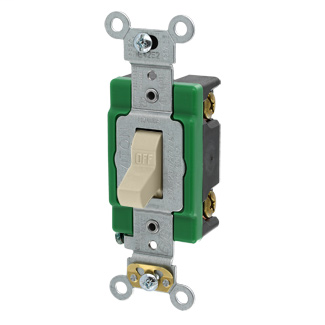 30 Amp, 120/277 Volt, Toggle Single-Pole AC Quiet Switch, Extra Heavy Duty Spec Grade, Self Grounding, Back & Side Wired - IVORY
