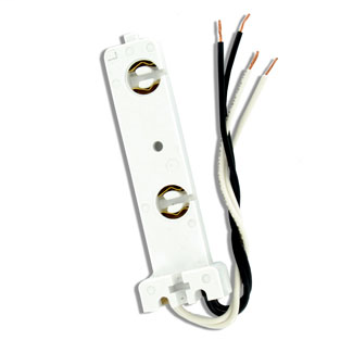 Fluorescent lampholder, pedestal base, twin turn lock, 660W-600V; with 6 inch black and white leads 18AWG AWM TEW 105C 600V, free ends stripped 3/8 inch.