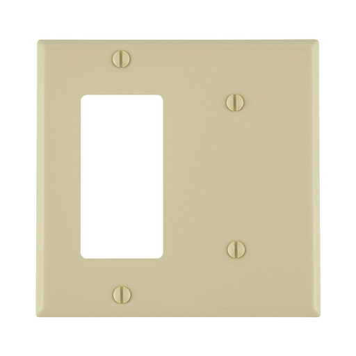 2-Gang 1-Blank 1-Decora/GFCI Device Combination Wallplate, Standard Size, Painted Metal, Strap Mount - Ivory