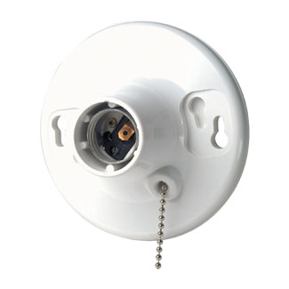 660W/250V Medium Base One-Piece White Urea Outlet Box Mount Incandescent Lampholder, Pull Chain, Single Circuit, 2 Screws with Captive Clamps, Top Wired - White