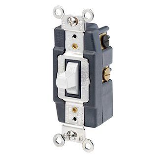 15 Amp, 120/277 Volt, Toggle Double-Throw Ctr-OFF Maintained Contact Double-Pole AC Quiet Switch, Extra Heavy Duty Spec Grade, Grounding, Back & Side Wired, - White