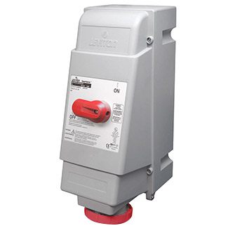 60 Amp, 480 Volt 3-Phase, IEC 309-1 & 309-2, 3P, 4W, Mechanical Interlock North American Pin & Sleeve Receptacle, Hub Sold Separately (See Leviton Cat Number HUB-xxx), Industrial Grade, IP67, Watertight, Fused - RED