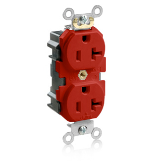 Lev-Lok Duplex Receptacle Outlet, Heavy-Duty Industrial Specification Grade, Smooth Face, 20 Amp, 125 Volt, Modular, NEMA 5-20R, 2-Pole, 3-Wire, Self-Grounding - RedMating Lev-Lok Wiring Module Required for Use