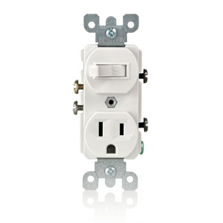 15 Amp, 120 Volt, Duplex Style Single-Pole / 5-15R AC Combination Switch, Commercial Grade, Grounding, Side Wired, - Light Almond