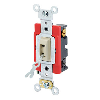 20 Amp, 120/277 Volt, Toggle Locking 4-Way AC Quiet Switch, Industrial Grade, Self Grounding, Back & Side Wired, - Ivory