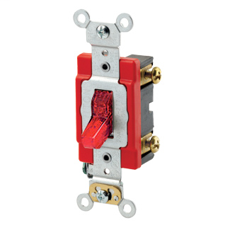 Leviton 1221-PLR 120 VAC 20 Amp 1-Pole 1 Hp Red Thermoplastic Self Grounding Illuminated Toggle Quiet Switch Leviton 1221-PLR 120 VAC 20 Amp 1-Pole 1 Hp Red Thermoplastic Self Grounding Illuminated Toggle Quiet Switch