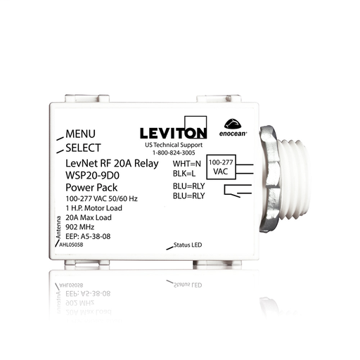 Levnet RF Wireless 20A Relay Power Pack, Switching, 1/2" Threaded Nipple, 100-277V, 50/60Hz, 902MHz, EnOcean, Title 24 compliant, ASHRAE 90.1 compliant