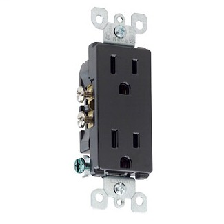 Leviton 5325-E 125 Volt 15 Amp 2-Pole 3-Wire NEMA 5-15R Black Thermoplastic Decorator Straight Blade Duplex Receptacle Leviton 5325-E 125 Volt 15 Amp 2-Pole 3-Wire NEMA 5-15R Black Thermoplastic Decorator Straight Blade Duplex Receptacle