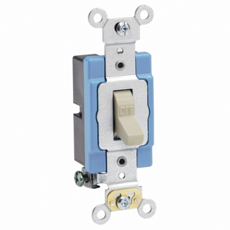 15 Amp, 120/277 Volt, Toggle Single-Pole AC Quiet Switch, Extra Heavy Duty Spec Grade, Self Grounding, Back & Side Wired - IVORY