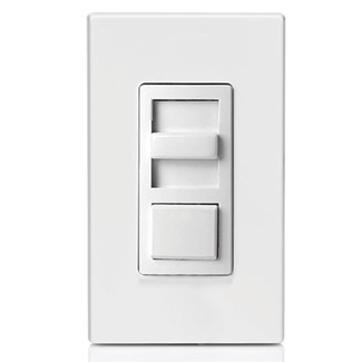 600VA, 277 Volt AC 60Hz, Single-Pole & 3-Way, IllumaTech Preset Electro-Mechanical Electronic Mark 10 Powerline Fluorescent Slide Dimmer, - White face assembled to device. Ivory and Light Almond color change kits included.