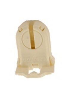 Fluorescent lampholder, T8/T12 (G13 base) shunted, medium bi-pin, turn-type with lamp lock, medium height, (23MM) lamp center 660W-600V. UL and CSA, snap-in with no post mounted, bottom load. COF white.