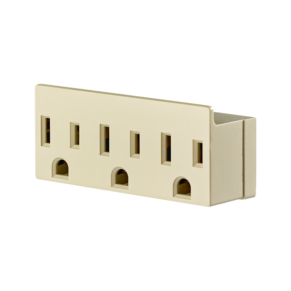 15 Amp, 125 Volt, NEMA 5-15R, 2-Pole, 3-Wire, Grounded Single-to-Triple Adapter, 3 Straight or Angle Plugs Accepted - Ivory