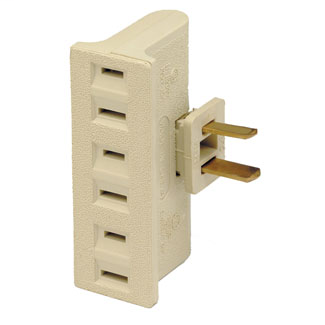 15 Amp, 125 Volt, NEMA 1-15R, Single-to-Triple, Swivel Adapter, 3 Flat Plugs Accepted - Ivory