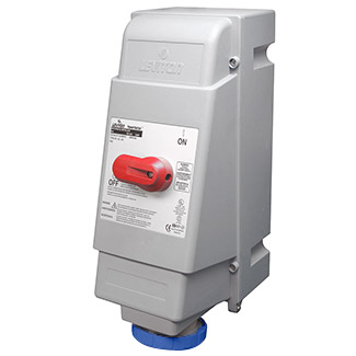 60 Amp, 240 Volt 3-Phase, IEC 309-1 & 309-2, 3P, 4W, Mechanical Interlock North American Pin & Sleeve Receptacle, Hub Sold Separately (See Leviton Cat Number HUB-xxx), Industrial Grade, IP67, Watertight, Non-Fused - BLUE