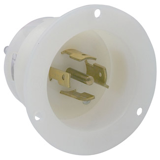 20 Amp, 120/208 Volt 3-Phase Y, NEMA L21-20P, 4P, 5W, Flanged Inlet Locking Receptacle, Industrial Grade, Grounding - WHITE