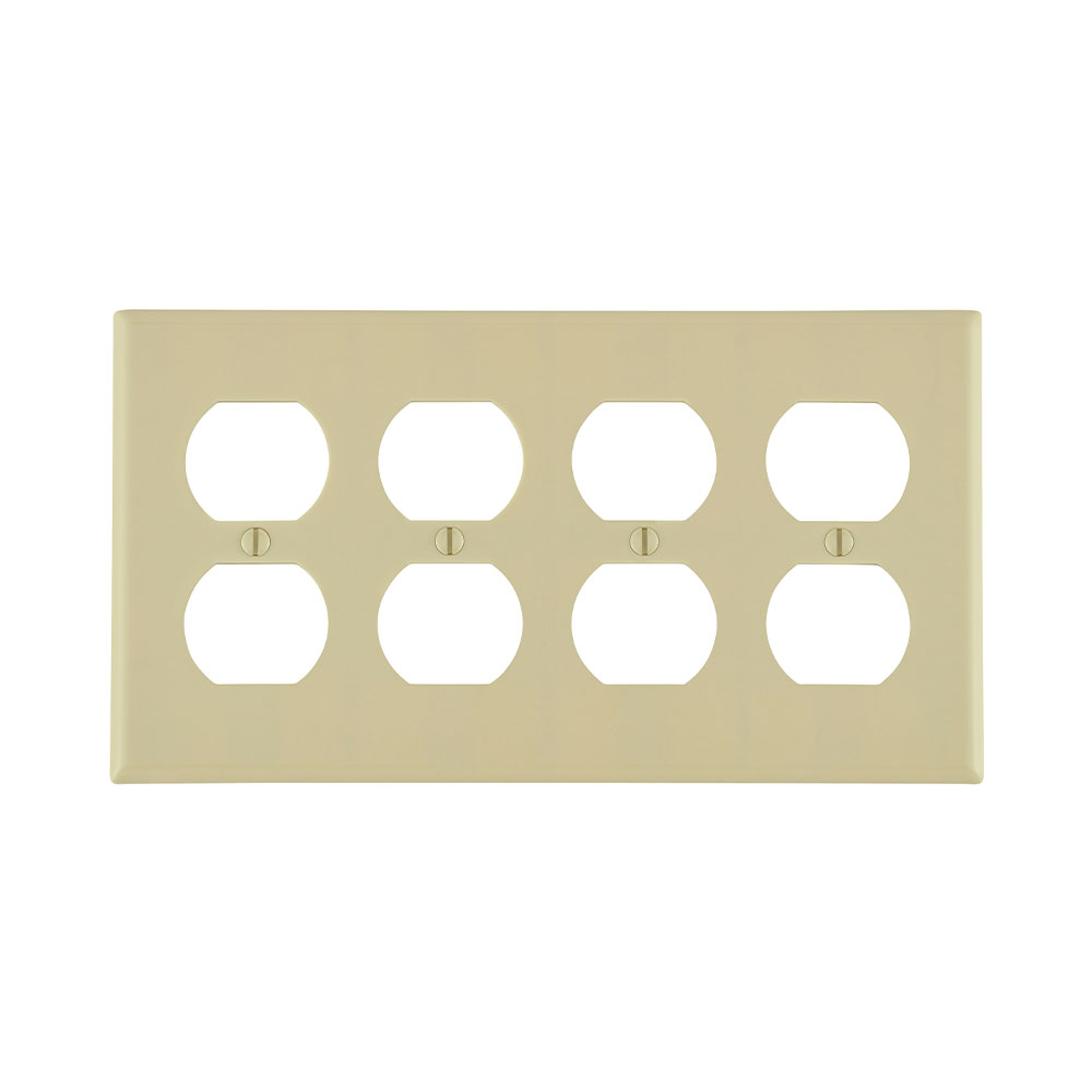 Leviton 86041 8.19 x 0.22 x 4.5 Inch 4-Gang Smooth Ivory Thermoset Device Mount Standard Duplex Receptacle Wallplate Leviton 86041 8.19 x 0.22 x 4.5 Inch 4-Gang Smooth Ivory Thermoset Device Mount Standard Duplex Receptacle Wallplate