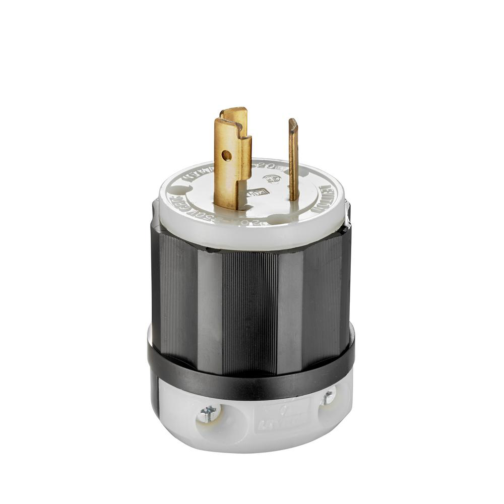 Locking Plug, 20 Amp, 250 Volt, Industrial Grade - Black & White