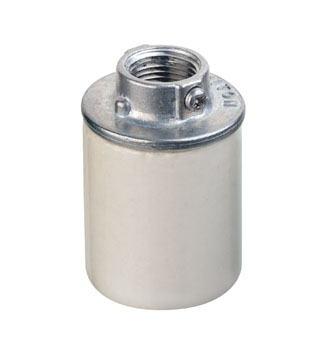 Medium Base, One-Piece, Keyless, Incandescent, Glazed Porcelain Lampholder, Pipe Mount, Single Circuit, Back Wired, - White