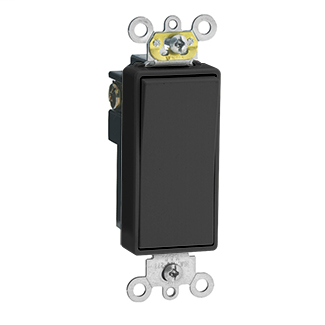 20 Amp, 120/277 Volt, Decora Plus Rocker 4-Way AC Quiet Switch, Commercial Spec Grade, Self Grounding, Back & Side Wired - BLACK