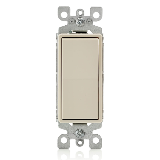15 Amp, 120/277 Volt, Decora Rocker 3-Way AC Quiet Switch, Residential Grade, Illuminated When Off, Grounding, Quickwire Push-In & Side Wired - Light Almond NOTE: When connected to compact fluorescent lamps or LEDs, the bulb may flicker while switch is in