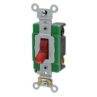 30 Amp, 120 Volt, Toggle Pilot Light - Illuminated ON, Double-Pole AC Quiet Switch, Extra Heavy Duty Spec Grade, Self Grounding, Back & Side Wired, - Red