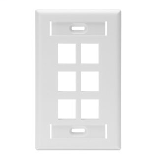 Single-Gang QuickPort Wallplate with ID Windows, 6-Port, White Single-Gang QuickPort Wallplate with ID Windows, 6-Port, White