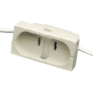 Incandescent lampholder, Par connector - for 56 and 64 lamps, mogul base; 1000W-125V, with two white 18 inch 14AWG SEW-2 200C 600V glass braid leads, free ends stripped 3/4 inch.