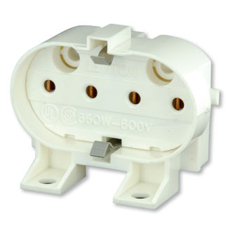 2G11 Base, 4-Pin, Twin Tube Fluorescent Lampholder, Horizontal, Screw Mount, Straight-In Double Edge, Internal Shunt, Quickwire 18AWG Solid or Str Tinned - White