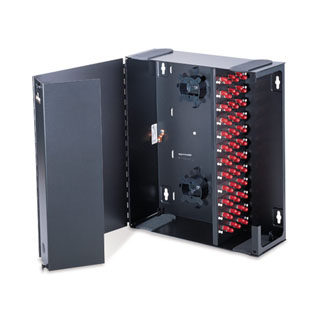 Product image for Leviton 5W720-N 15 x 5.25 x 17 Inch Powder Coated Black 16 Gauge Steel Large Wall Mount Unloaded Fiber Optic Enclosure