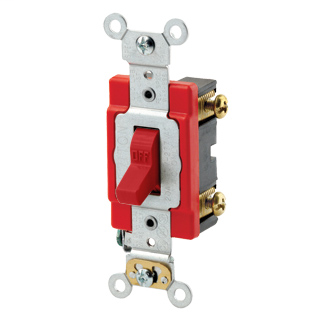 20 Amp, 120/277 Volt, Toggle Double-Pole AC Quiet Switch, Extra Heavy Duty Spec Grade, Self Grounding, Back & Side Wired - RED