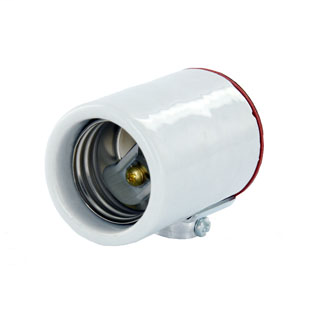 Medium Base, One-Piece, Keyless, Incandescent, Glazed Porcelain Lampholder, Side Outlet, Single Circuit, Side Outlet, - White