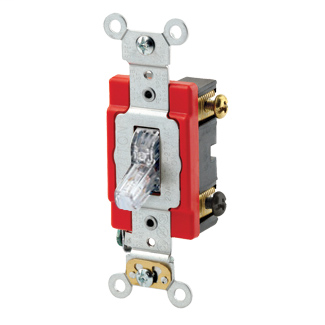 20 Amp, 120 Volt, Toggle Pilot Light - Illuminated ON - Req. Neutral Double-Pole AC Quiet Switch, Industrial Grade, Self Grounding, Back & Side Wired, - Clear