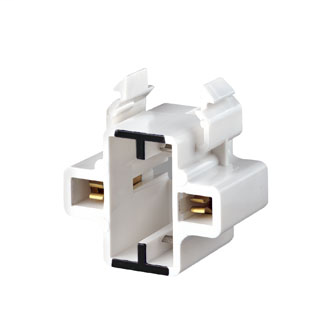 GX23, GX23-2 Base, 2-Pin, Compact Fluorescent Lampholder, Horizontal, Snap-In, Black Color Code, , Quick-Connect 18AWG Solid or Str. Tinned - White Body