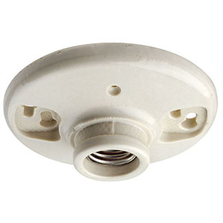 660W/250V Medium Base One-Piece Glazed Porcelain Outlet Box Mount Incandescent Lampholder, Keyless, Single Circuit, 4 Quick Wire Push-In with Case Lip, Top Wired - White