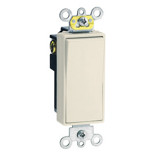 20 Amp, 120/277 Volt, Decora Plus Rocker 4-Way AC Quiet Switch, Commercial Spec Grade, Self Grounding, Back & Side Wired, - Light Almond