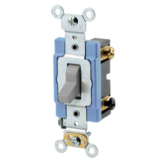 15 Amp, 120/277 Volt, Toggle 3-Way AC Quiet Switch, Extra Heavy Duty Spec Grade, Self Grounding, Back Wired - GRAY