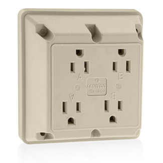4-in-1 Quadruplex Receptacle Outlet, Heavy-Duty Industrial Specification Grade, 20 Amp, 125 Volt, Side Wire, NEMA 5-20R, 2-Pole, 3-Wire - Ivory