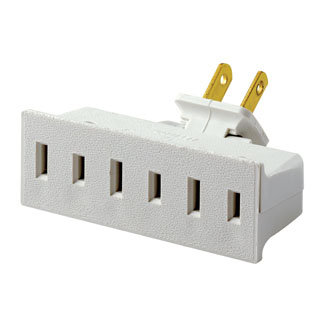 15 Amp, 125 Volt, NEMA 1-15R, Single-to-Triple, Swivel Adapter, 3 Flat Plugs Accepted - White