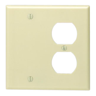 Leviton 86008 4.56 x 0.22 x 4.5 Inch 2-Gang Smooth Ivory Thermoset Box Mount Standard Combination Wallplate Leviton 86008 4.56 x 0.22 x 4.5 Inch 2-Gang Smooth Ivory Thermoset Box Mount Standard Combination Wallplate